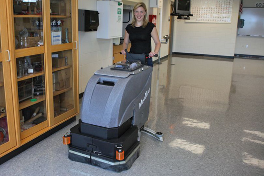 Tight hallways and many doorways aren't a problem with the Mini-Mag floor scrubber.