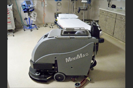 Pin point accuracy is required while working in a hospital, lucky a Mini-Mag floor scrubber can get  close to the sensitive equipment without disturbing it, or the patients.