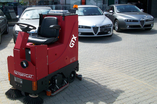 No job to big for the GTX rider scrubber/sweeper, making short work of this parking lot.